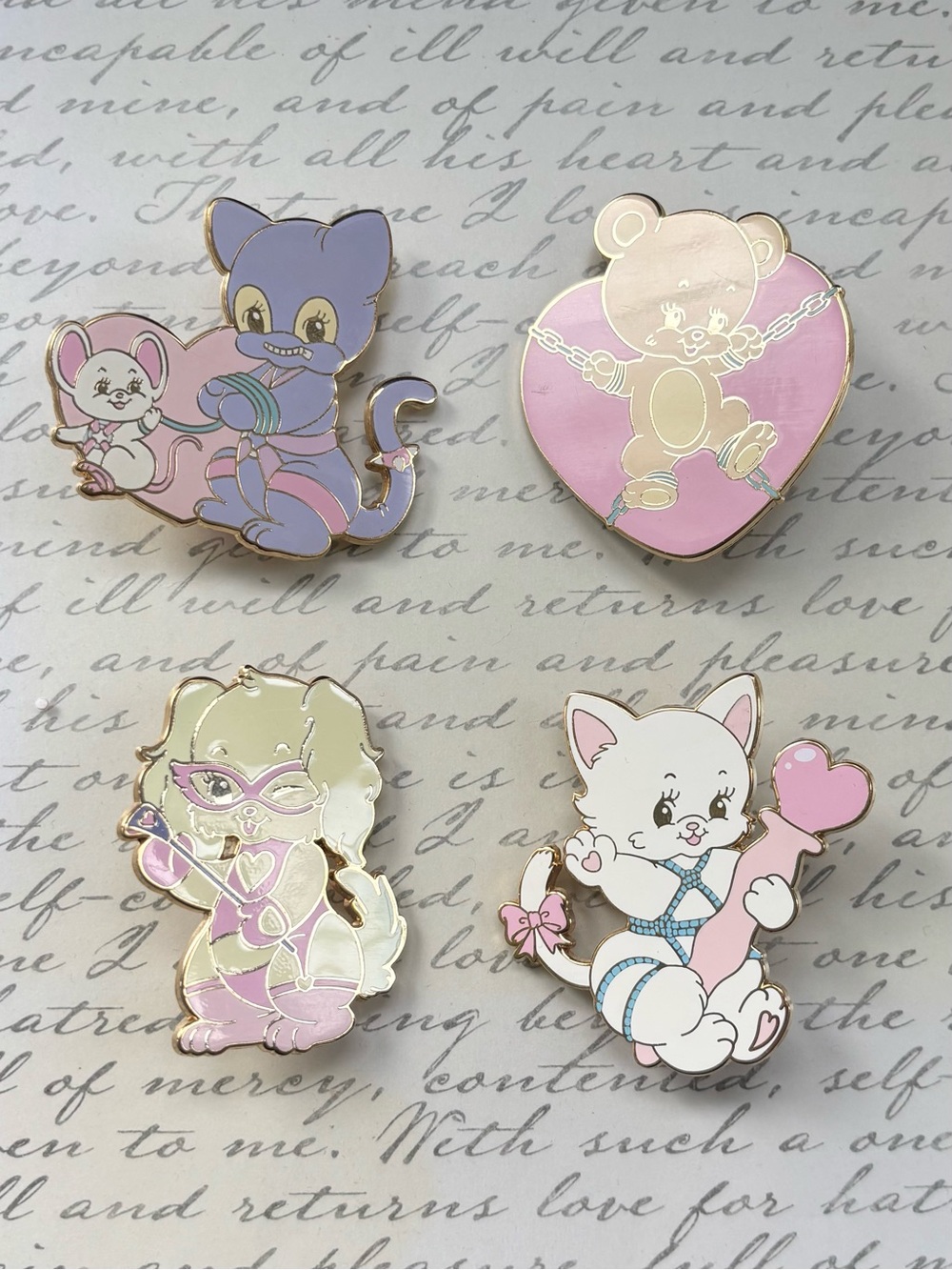 Rare Sugarbones Play Time Enamel Pin Lot Complete 4pc Pastel Cartoon Set
